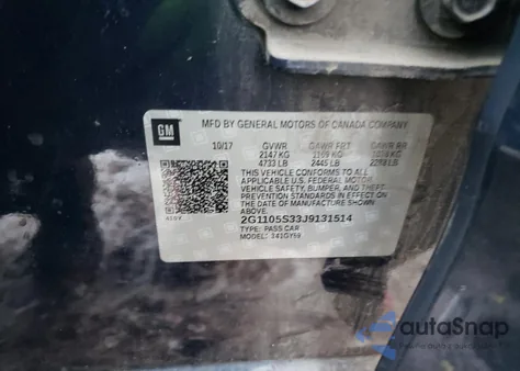 2018 Chevrolet Impala Lt z USA, uszkodzony, nr VIN 2G1105S33J9131514